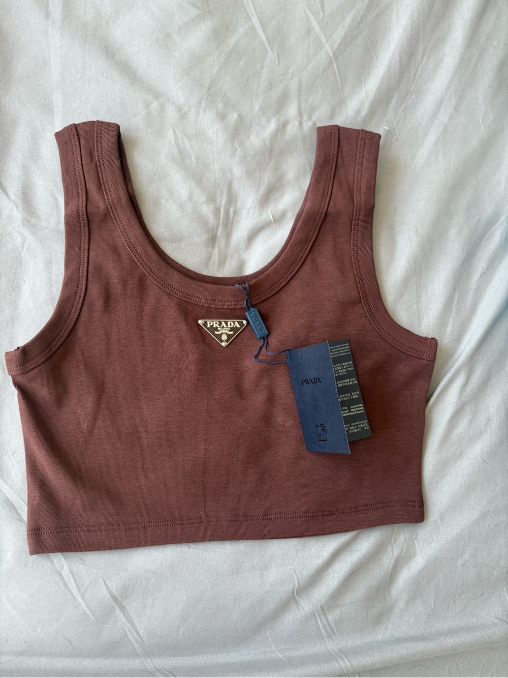 Prada Brown Scoop Neck Cropped Tank